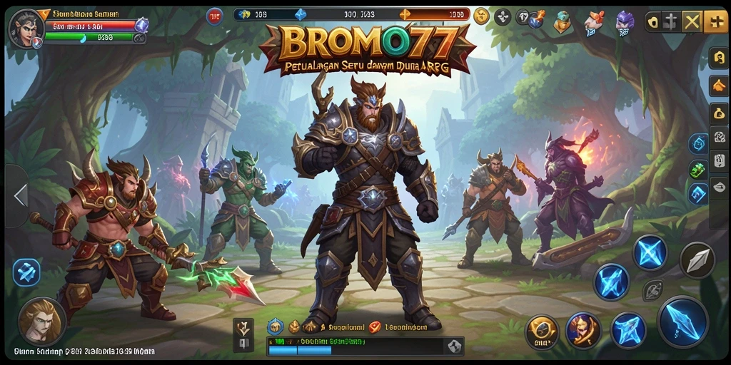 Screenshot gameplay <strong>BROMO77</strong> menampilkan pertempuran epik di dunia fantasi.