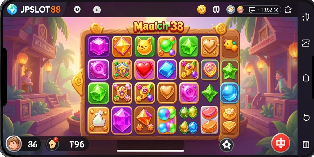 Screenshot gameplay JPSLOT88 yang seru dengan aksi Match-3.
