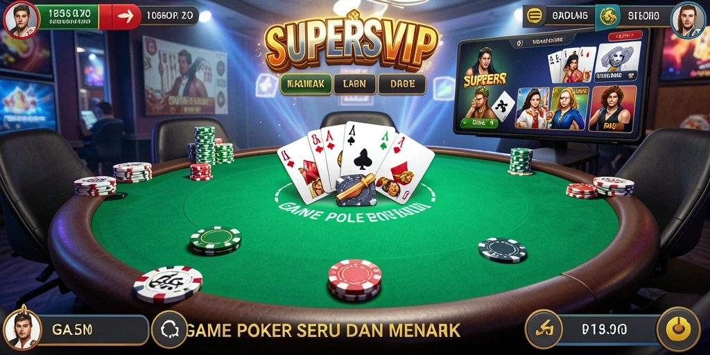 Screenshot gameplay SUPERSVIP yang menampilkan suasana poker yang mendebarkan.