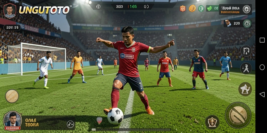 Tampilan gameplay UNGUTOTO yang seru dan kompetitif di lapangan sepak bola.