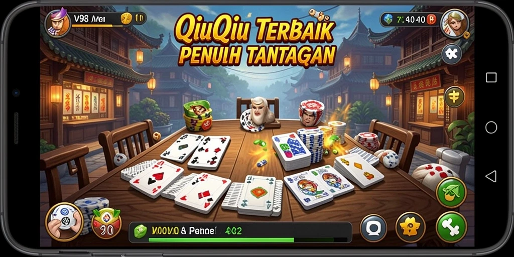 Screenshot V98 menampilkan aksi seru dan strategis dalam permainan QiuQiu.